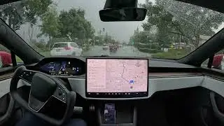 Raw 1x: Tesla Full Self-Driving Beta 12.2.1 Stanford to Redwood City in the Rain