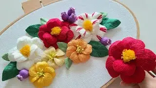 [무료도안/Free pattern] 동백꽃 자수 Camellia flower embroidery – 스텀프워크, 와이어자수, l stumpwork, wire embroidery