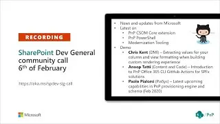 SharePoint PnP – General SharePoint Dev SIG community call – 6th of February 2020