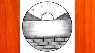 Easy Circle Scenery Drawing With Pencil || Sea Beach Scenery Drawing || Drawing For Beginners