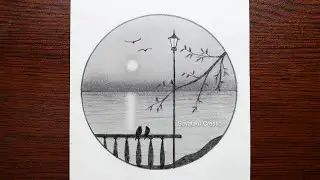 Sunset Scenery Drawing in Pencil for Beginners, Easy Pencil Sketch Drawing 2021