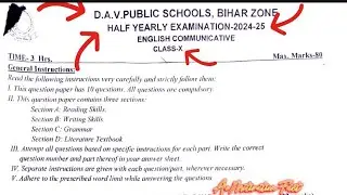 ENGLISH Question Paper 2024-2025 Half-Yearly | Dav Class 10 ENGLISH Question Paper | Dav Public |