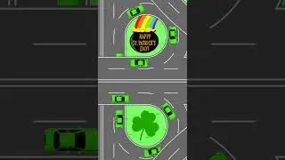 Happy St. Patrick's Day!  Green Cars on a Freeway with a Shamrock and Pot of Gold.  