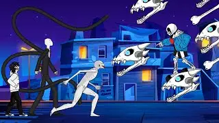 Sans Bone vs SLENDERMAN, Scp-096, Jeff Killer - Drawing Cartoon 2