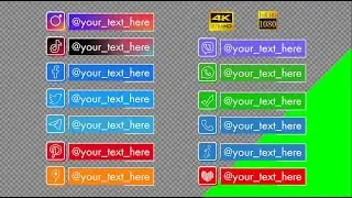 Lower Thirds Social Media with your text | Green Screen, Transparent | 4K and HD