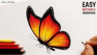 How to draw a Butterfly with Colour Pencils || Pencil Colour Drawing - Of Butterfly for Beginners