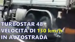 Old Iveco Turbostar truck overtakes uphill at full load