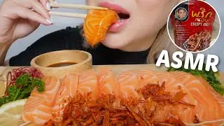 Full SALMON SASHIMI with SAS ASMR CHILI Chips *Relaxing Eating Sounds | N.E Let's Eat