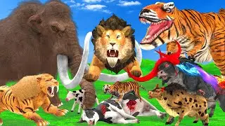 Giant Tiger Dinosaur Fight Zombie Bulls Vs Lion Vs Tiger Attack Cow Saved By Woolly Mammoth Elephant