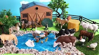 Farm Animal Figurines on a Pond Scenery Diorama