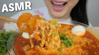 CHEESY Kimchi Samyang Stew Noodles with Soft Boiled Eggs *No Talking Eating Sounds | N.E Lets Eat