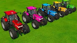 TRANSPORTING PIXAR CARS & FRUITS WITH COLORED & JOHN DEERE vs CLAAS vs TRACTORS - BeamNG.drive