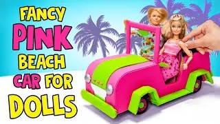 So Stylish! 🚘🍭🎀 Fancy Pink Beach Car For Dolls From Cardboard