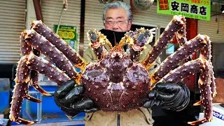 Japanese Street Food - GIANT ALASKAN KING CRAB Sashimi Hakodate Hokkaido Seafood Japan