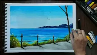 Easily Draw Beautiful Landscape Scenery for beginners - Soft Pastel Drawing - Seascape Painting.