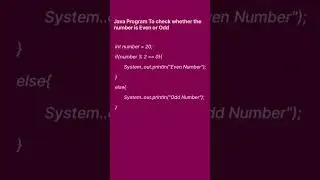 Java Program to check whether the number is Even or odd || #java