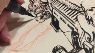 Drawing with a Pentel ink brush pen: Kick Ass Sci-fi Girl