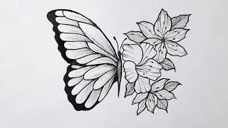 How to draw a butterfly easy step by step || Flower wings butterfly drawing