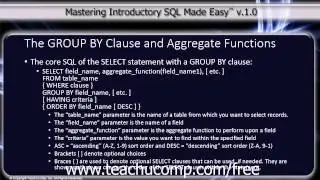 SQL Training - Structured Query Language Tutorial - The GROUP BY Clause and Aggregate Functions