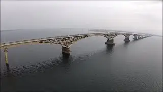 UAV-drone,quadcopter on the Saratov Bridge,Volga,Sokolovaya mountain.drone Russia