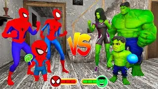 Playing as SpiderMan Family VS Hulk Family in Granny House