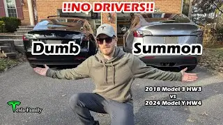 Tesla DUMB SUMMON Challenge with NO Drivers | 2018 Model 3 HW3 vs 2024 Model Y HW4