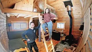 Canadian Couple FINISH the Interior of Their Secluded Tiny Log Cabin | Built Without Power Tools!