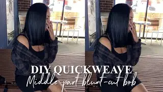 how to: middle part quick weave | blunt-cut bob | undetectable | jenise