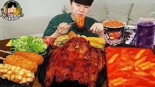 ASMR MUKBANG 직접 만든 양념 치킨먹방! 치즈 떡볶이 명랑핫도그 CRISPY FRIED CHICKEN HOT DOG EATING SOUND!