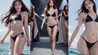 [ AI 4K ZONE ] Ai Art Lookbook Beautiful Women Black Bikini Model and MUSIC
