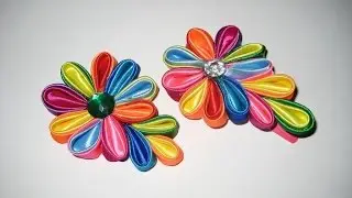 DIY Радужные заколки для волос. Канзаши. Мастер-класс \ Iridescent hairpins. Kanzashi \ Tutorial