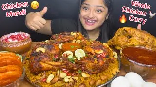 SPICY WHOLE CHICKEN CURRY 🐓WITH CHICKEN MANDI BIRYANI, BOILED EGGS, RAITA AND JALEBI | EATING SHOW