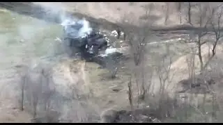 BM-21 Grad Set On Fire By Drone Drop