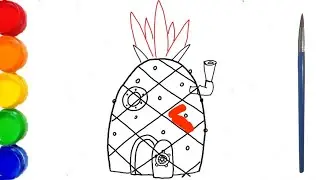 How to draw spongebob pineapple house, for kids and toddlers