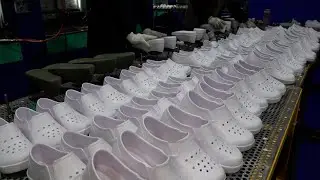 Mass Production Process of Slippers. EVA Injection Factory in Korea.