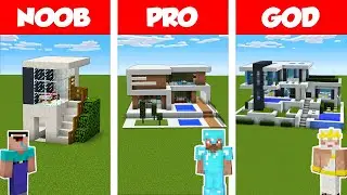 Minecraft NOOB vs PRO vs GOD: MODERN HOUSE BUILD CHALLENGE in Minecraft / Animation