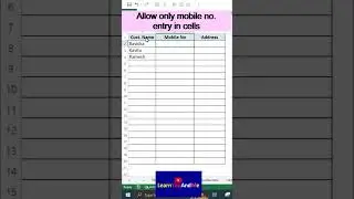 Allow only mobile number entry in Excel cell | Excel data validation example #msexcel  #viral