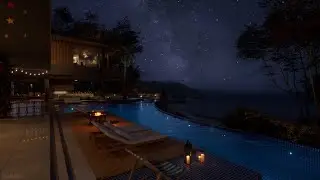 Autumn Ocean Villa Ambience | Water, Crackling Fire, Crickets, Distant Wave Sounds