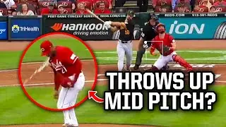 Hunter Greene pukes on the mound during a pitch, a breakdown