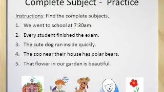 Simple Subjects and Complete Subjects - Video and Worksheet