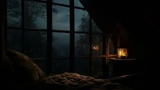 Rainy Night in Wooden Cabin | Rain on window & Fireplace for Stress Relief and Relax