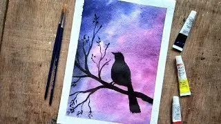 Easy Watercolor Painting - Sunset Bird | Paint with David