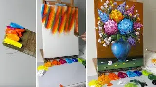 Vibrant Floral Bouquet in a Blue Vase | Acrylic Painting Tutorial for Beginners #108