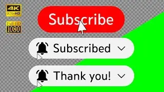 Subscribe button and Bell icon with sound effects green screen, transparent | animations #3 #4