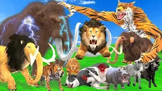 Giant Lion Fight Mammoth Vs Tigers Attack Cow Buffalo Hippo Zebra Saved By Zombie Mammoth Vs Wolf