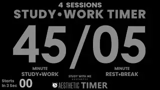 DARK Mode, Pomodoro 45/5 Study Timer, No Music, 4 Sets, 45 Minute Study Timer, Gentle Alarm