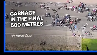 Huge crash over a speed bump at the 2022 Vuelta a Burgos | Eurosport