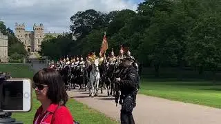 Mounted regiment of the Household cavalry riding down the long walk from the trooping the colour