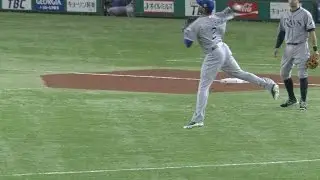 MLB@JPN: Escobar makes strong jump throw for the out