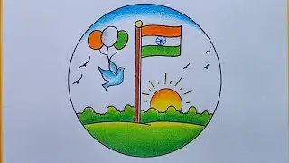 Independence day drawing| Independence day poster drawing in a Circle| Happy Independence drawing